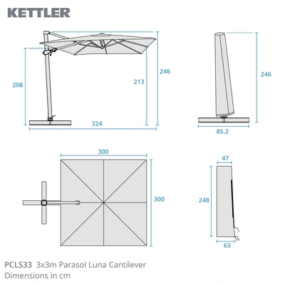 Kettler Luna Square Cantilever Parasol 3m Meadow Green - image 3