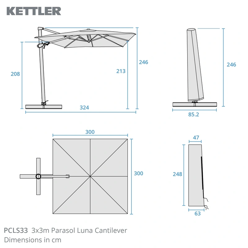 Kettler Luna Square Cantilever Parasol 3m Slate - image 3