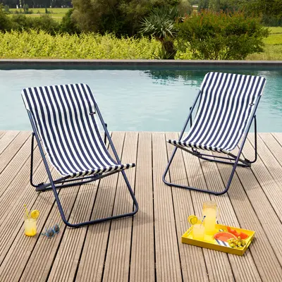 Lafuma Multi-Position Folding Deckchair Blue Indigo Stripes - image 2