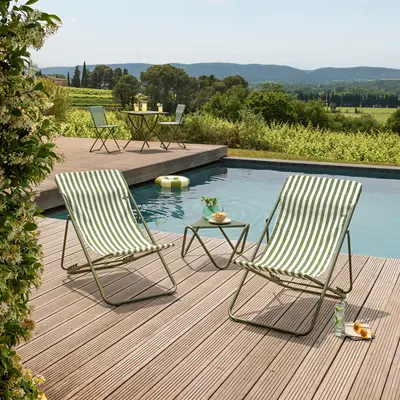 Lafuma Multi-Position Folding Deckchair Green Moss Stripes - image 2