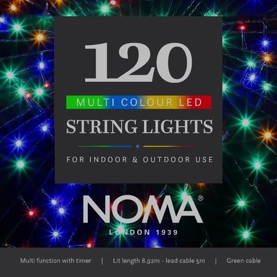 Noma 120 Multicolour Multifunction String Lights & Green Cable