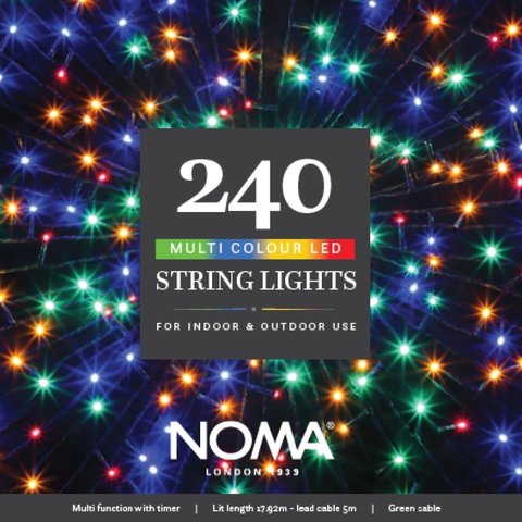 Noma 240 Multicolour Multifunction String Lights & Green Cable