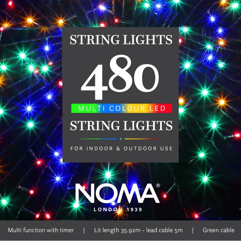 Noma 480 Multicolour Multifunction String Lights with Green Cable