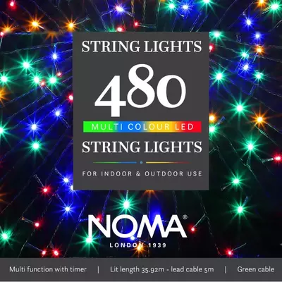 Noma 480 Multicolour Multifunction String Lights with Green Cable