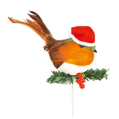 Premier 10cm Robin With Santa Hat Pick