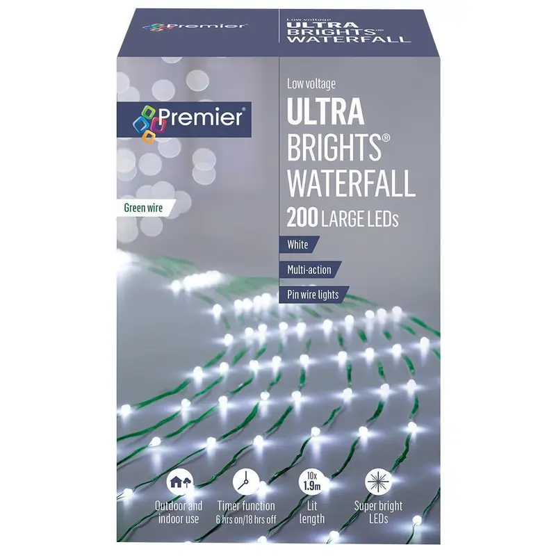 Premier 200 MicroBrights White Waterfall Lights with Timer