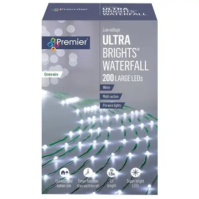 Premier 200 MicroBrights White Waterfall Lights with Timer