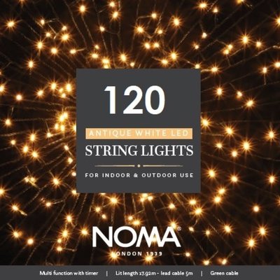 Noma 120 Antique White Multifunction String Lights & Green Cable