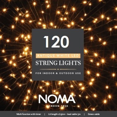 Noma 120 Antique White Multifunction String Lights & Green Cable