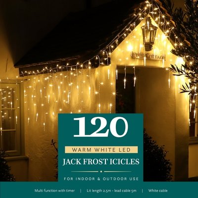 Noma 120 Warm White Multifunction Jack Frost Icicles & White Cable