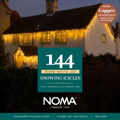Noma 144 Warm White Snowing Icicles With White Cable