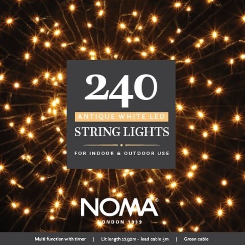 Noma 240 Antique White Multifunction String Lights & Green Cable