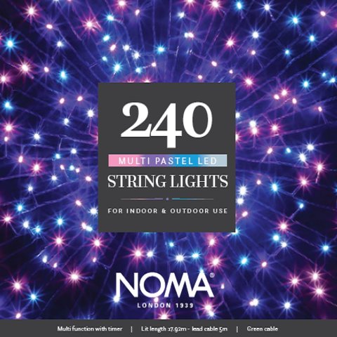 Noma 240 Pastel Multifunction String Lights With Green Cable