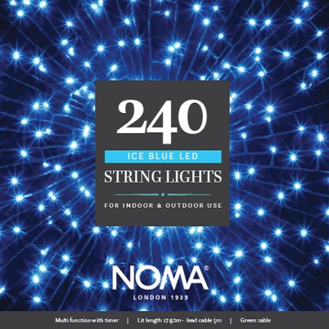 Noma 240 Ice Blue Multifunction String Lights With Green Cable