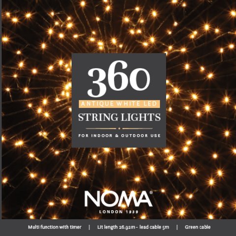 Noma 360 Antique White Multifunction String Lights & Green Cable