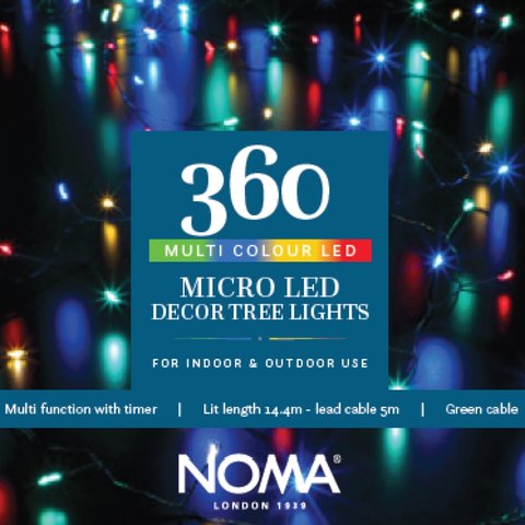 Noma 360 Multicolour Micro Decor Tree Lights With Green Wire