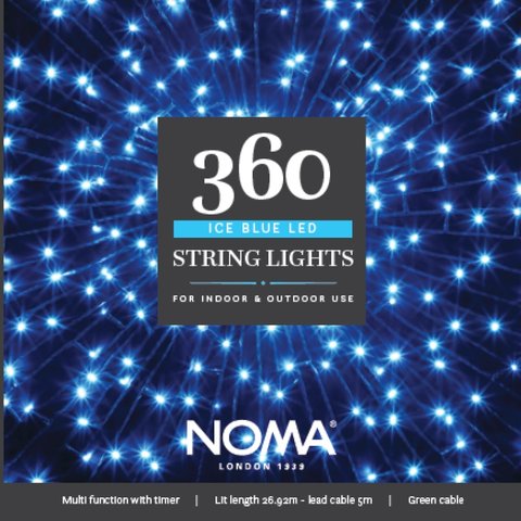 Noma 360 Ice Blue Multifunction String Lights With Green Cable