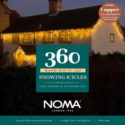 Noma 360 Warm White Snowing Icicles With White Cable