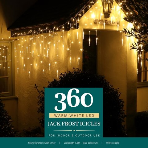 Noma 360 Warm White Multifunction Jack Frost Icicles & White Cable
