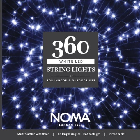 Noma 360 White Multifunction String Lights With Green Cable