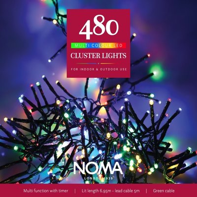 Noma 480 Multicolour Multifunction Cluster Lights & Green Cable