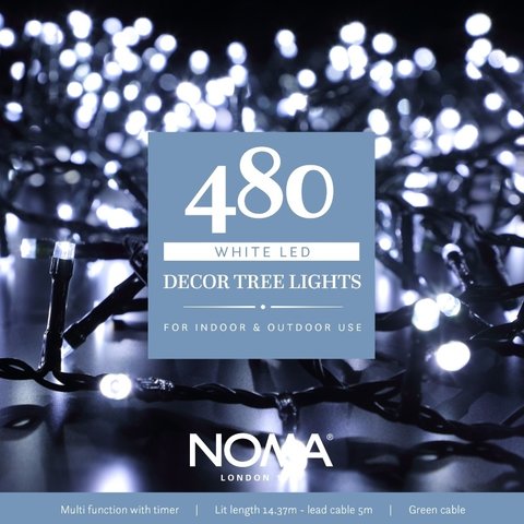 Noma 480 White Multifunction Decor Tree Lights With Green Cable