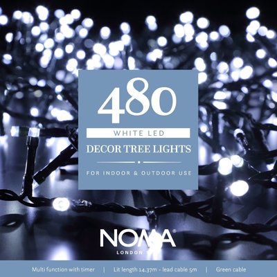 Noma 480 White Multifunction Decor Tree Lights With Green Cable