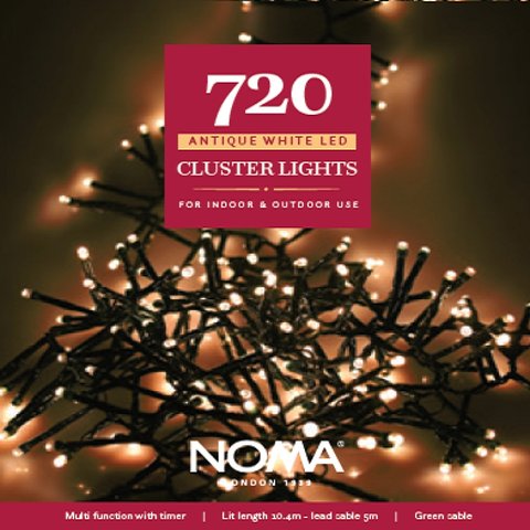Noma 720 Antique White Multifunction Cluster Lights With Green Cable