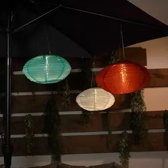 Oval Lanterns 40cm L-R: Aqua, Grey, Rust