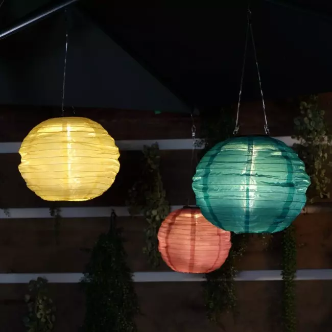 Round Lanterns 25cm L-R: Yellow, Peach, Aqua