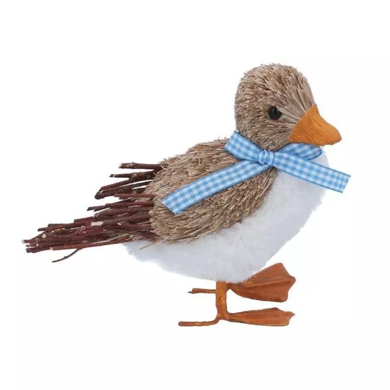 Gisela Graham Bristle Duck with Twig Tail & Gingham Bow