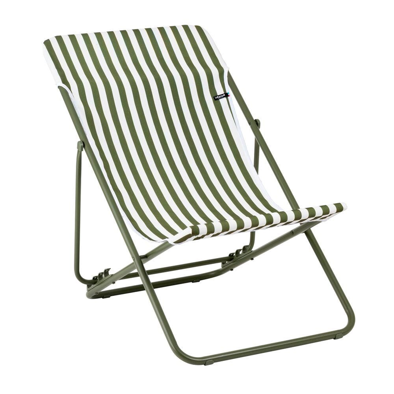 Lafuma Multi-Position Folding Deckchair Green Moss Stripes - image 1