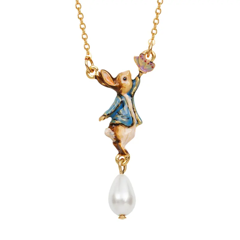 Fable Peter Rabbit Butterfly Pearl Necklace - image 1