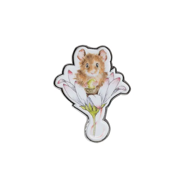 Wrendale Pin Badge Mouse - Oops a Daisy - image 1